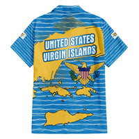 United States Virgin Islands Hawaiian Shirt with Blue Yellow Ocean Design and Eagle Map Pattern - Wonder Print Shop
