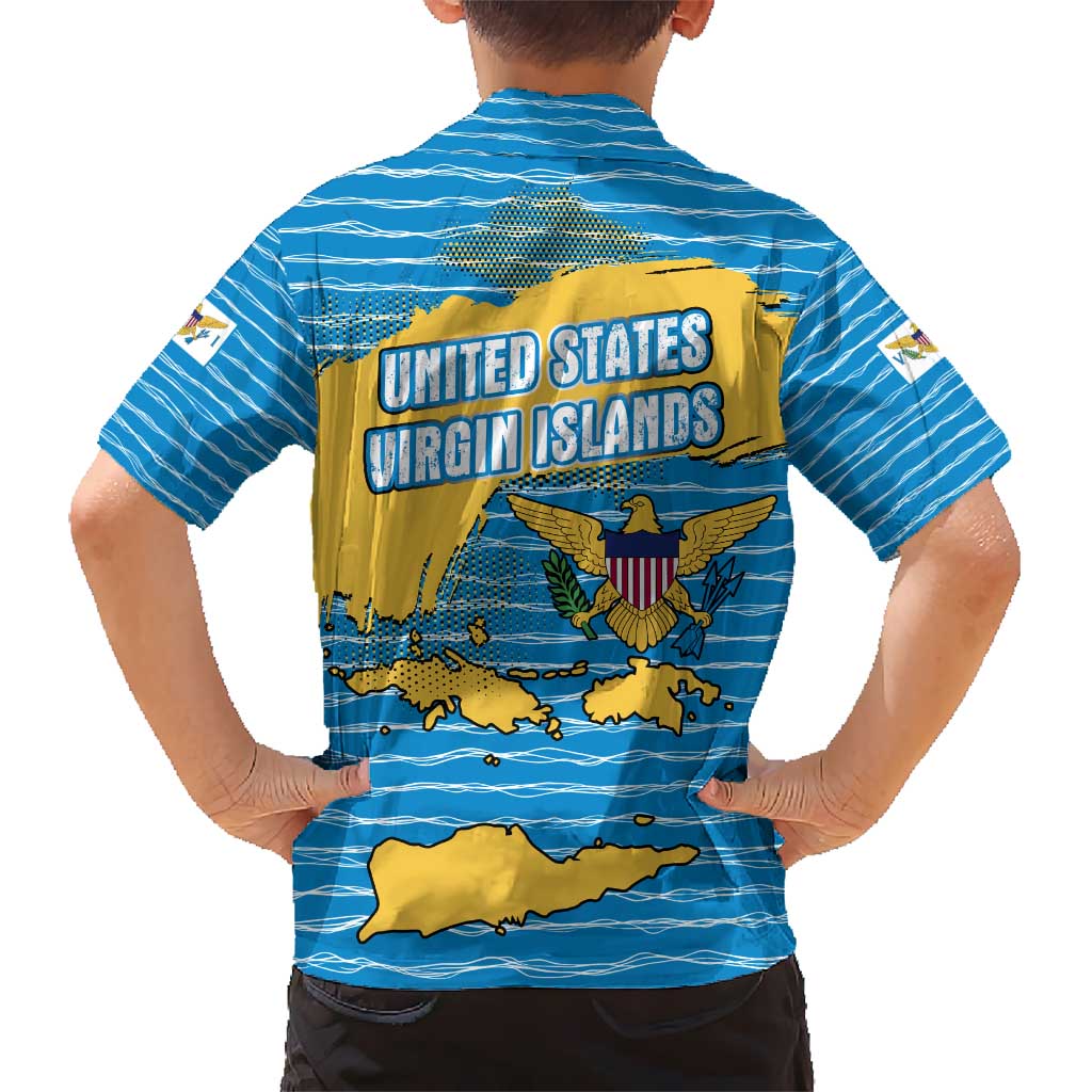 United States Virgin Islands Hawaiian Shirt with Blue Yellow Ocean Design and Eagle Map Pattern - Wonder Print Shop