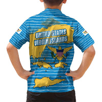 United States Virgin Islands Hawaiian Shirt with Blue Yellow Ocean Design and Eagle Map Pattern - Wonder Print Shop