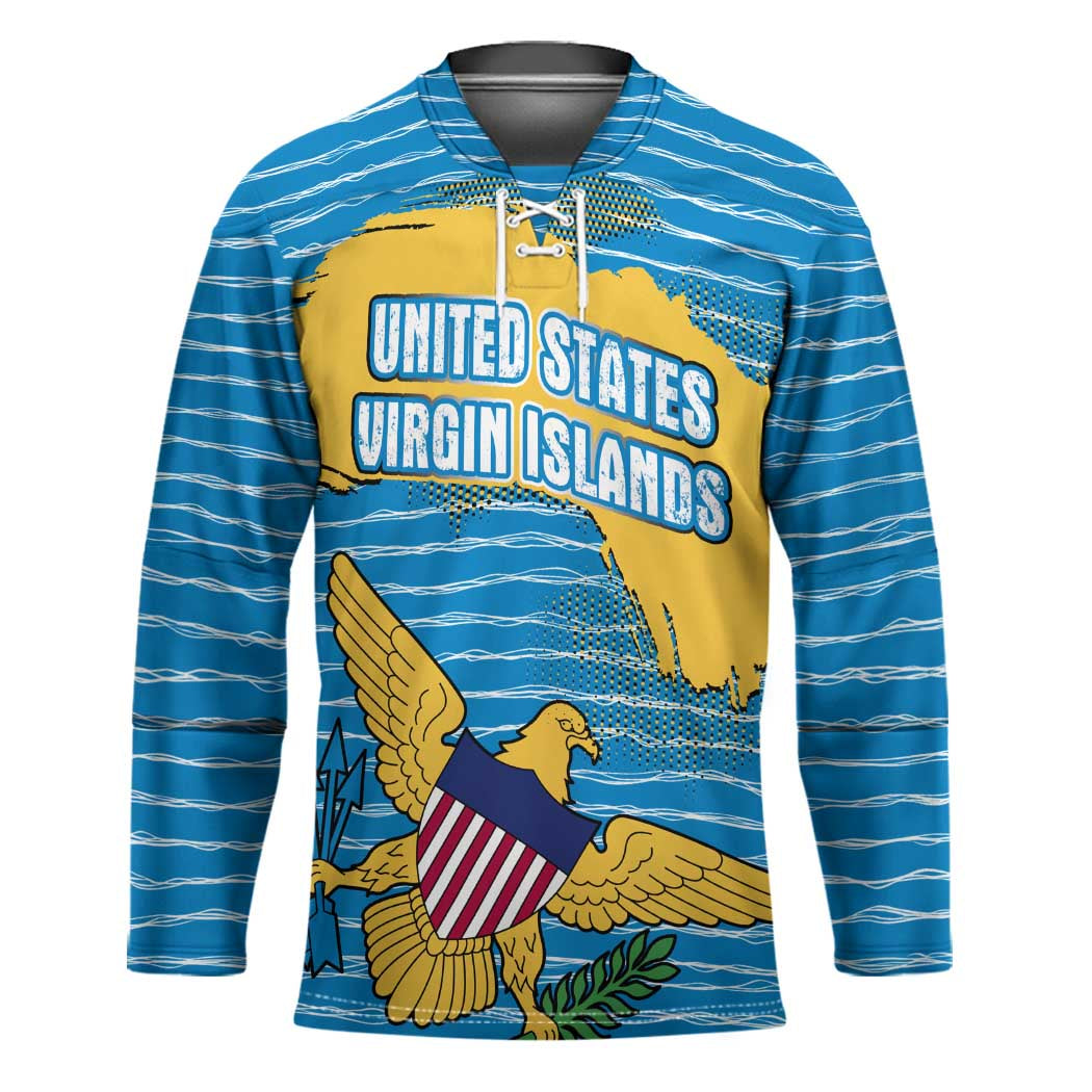 United States Virgin Islands Hockey Jersey with Blue Yellow Ocean Design and Eagle Map Pattern - Wonder Print Shop