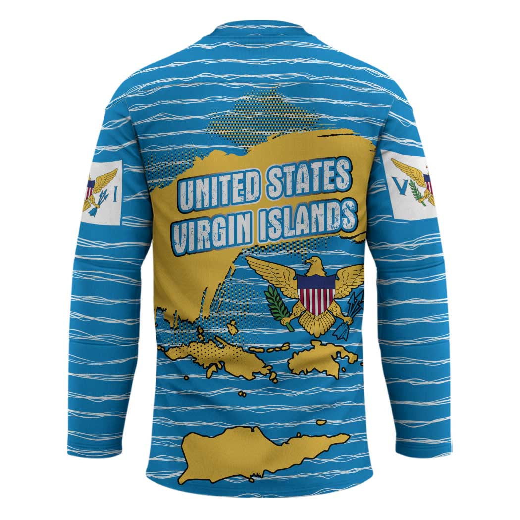 United States Virgin Islands Hockey Jersey with Blue Yellow Ocean Design and Eagle Map Pattern - Wonder Print Shop