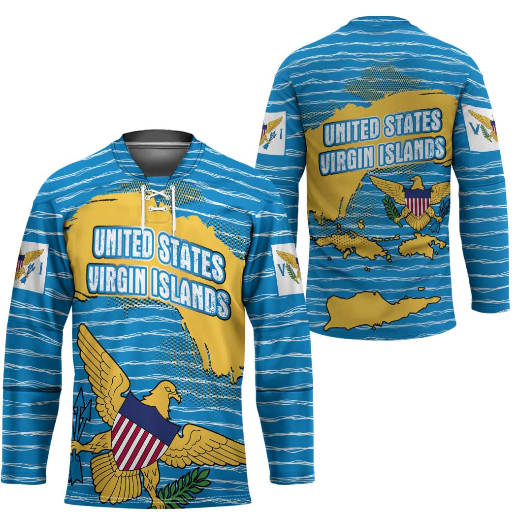 United States Virgin Islands Hockey Jersey with Blue Yellow Ocean Design and Eagle Map Pattern - Wonder Print Shop