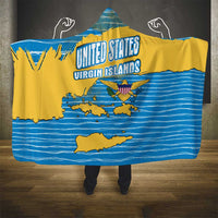 United States Virgin Islands Hooded Blanket with Blue Yellow Ocean Design and Eagle Map Pattern - Wonder Print Shop
