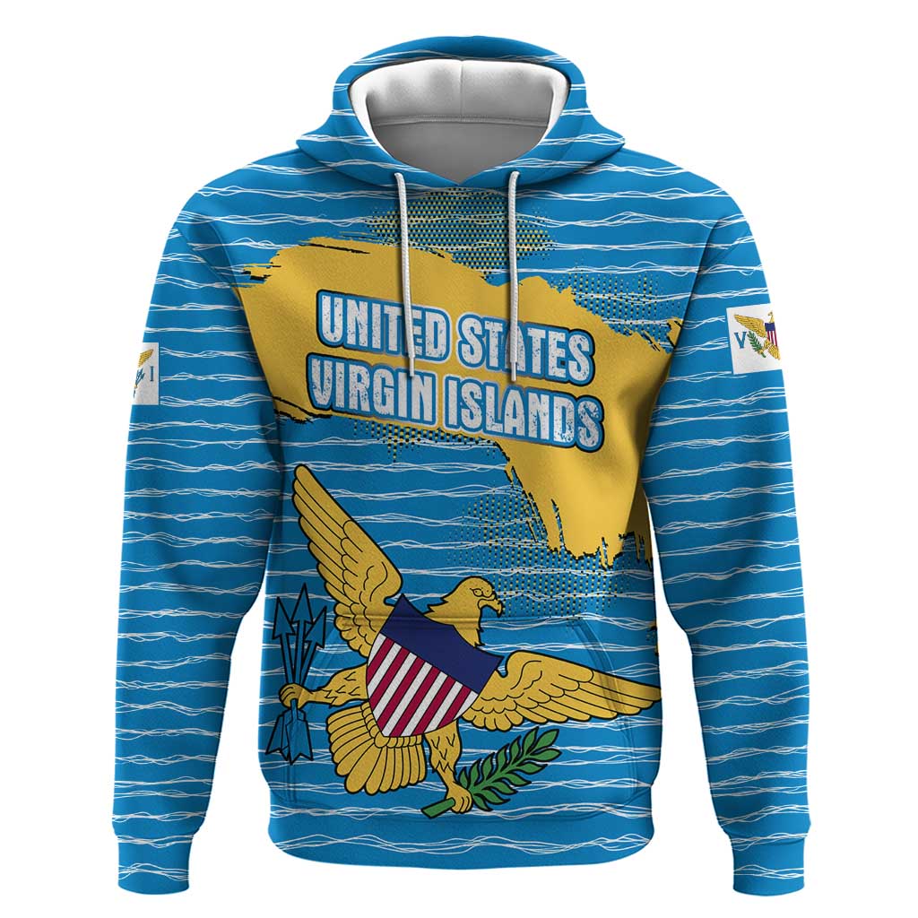 United States Virgin Islands Hoodie with Blue Yellow Ocean Design and Eagle Map Pattern - Wonder Print Shop