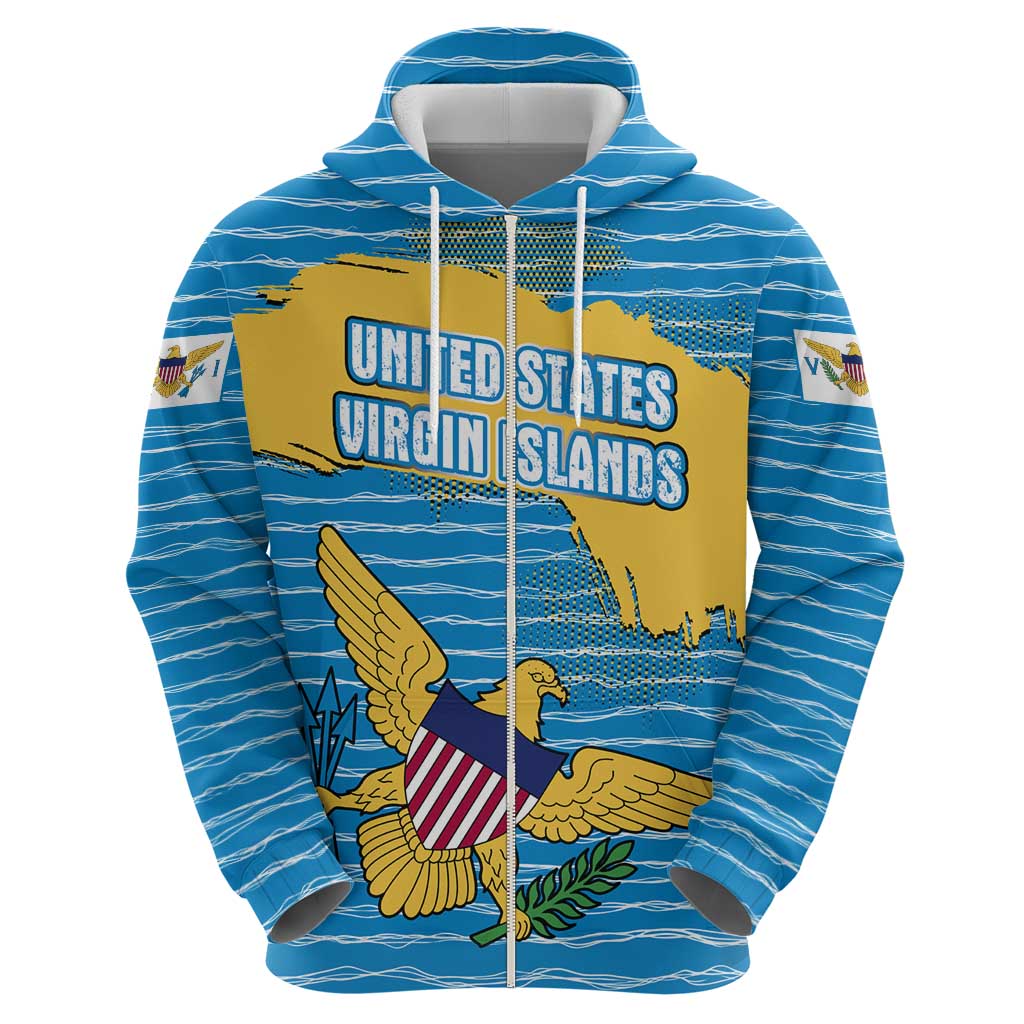 United States Virgin Islands Hoodie with Blue Yellow Ocean Design and Eagle Map Pattern - Wonder Print Shop