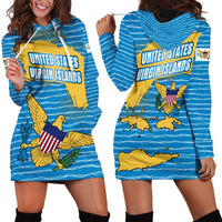 United States Virgin Islands Hoodie Dress with Blue Yellow Ocean Design and Eagle Map Pattern - Wonder Print Shop