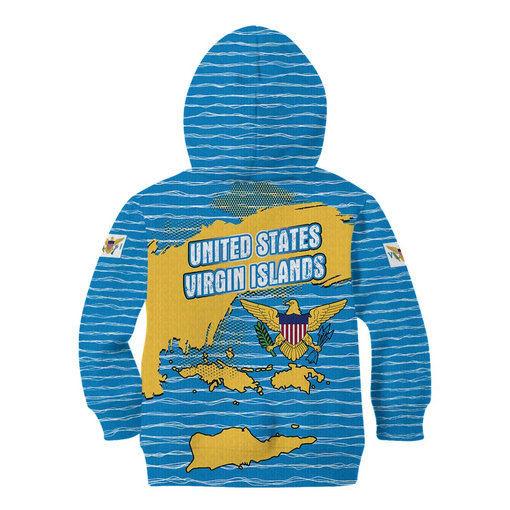 United States Virgin Islands Kid Hoodie with Blue Yellow Ocean Design and Eagle Map Pattern - Wonder Print Shop