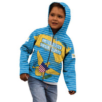 United States Virgin Islands Kid Hoodie with Blue Yellow Ocean Design and Eagle Map Pattern - Wonder Print Shop