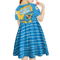 United States Virgin Islands Kid Short Sleeve Dress with Blue Yellow Ocean Design and Eagle Map Pattern - Wonder Print Shop