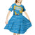 United States Virgin Islands Kid Short Sleeve Dress with Blue Yellow Ocean Design and Eagle Map Pattern - Wonder Print Shop