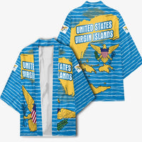 United States Virgin Islands Kimono with Blue Yellow Ocean Design and Eagle Map Pattern - Wonder Print Shop