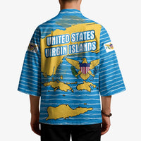 United States Virgin Islands Kimono with Blue Yellow Ocean Design and Eagle Map Pattern - Wonder Print Shop
