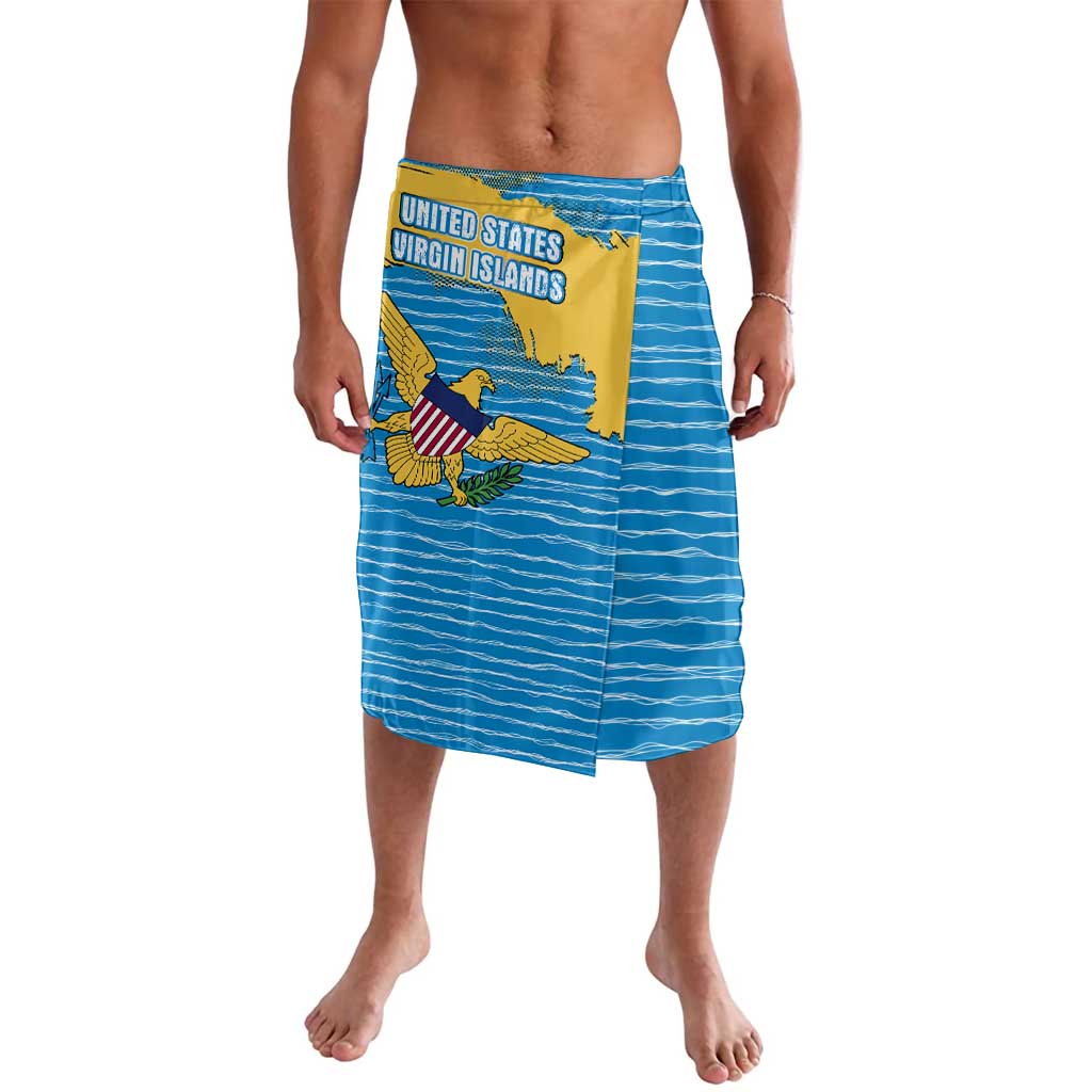 United States Virgin Islands Lavalava with Blue Yellow Ocean Design and Eagle Map Pattern - Wonder Print Shop