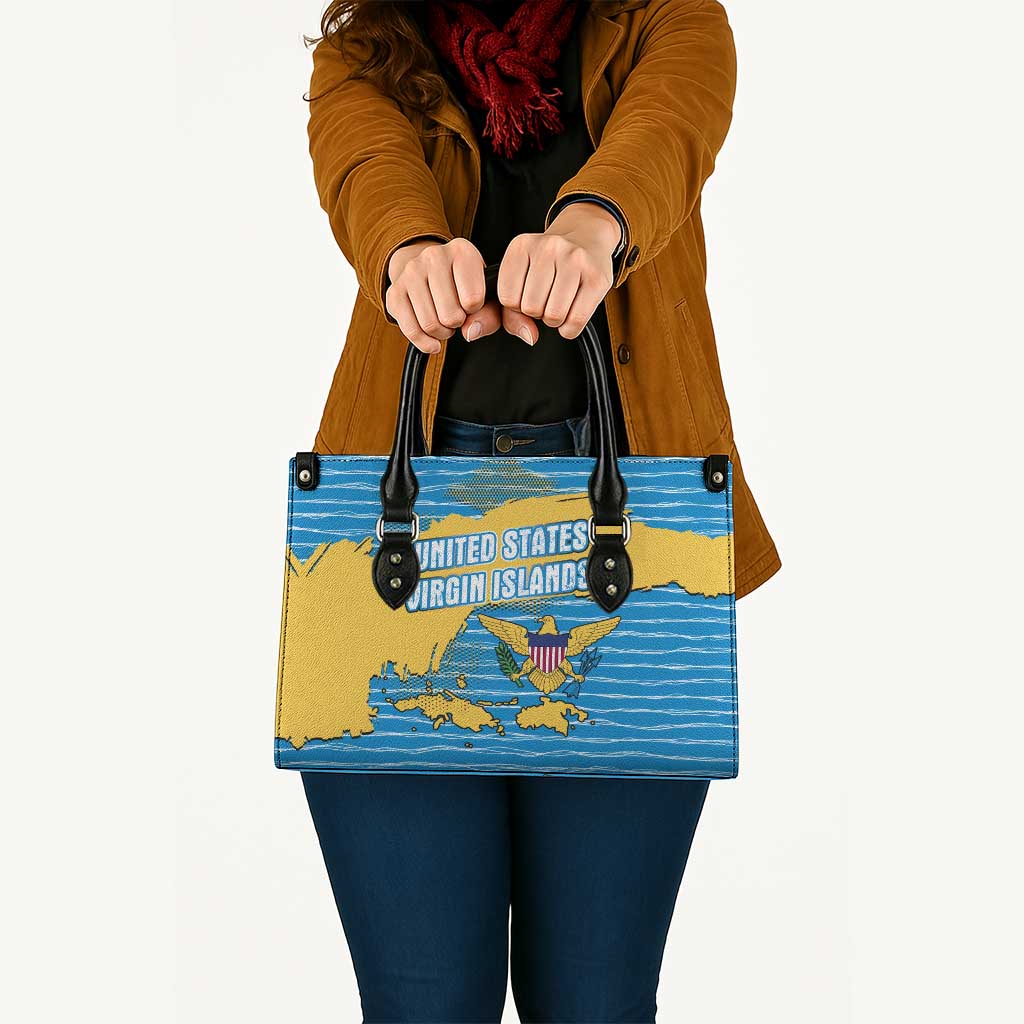 United States Virgin Islands Leather Bag with Blue Yellow Ocean Design and Eagle Map Pattern - Wonder Print Shop