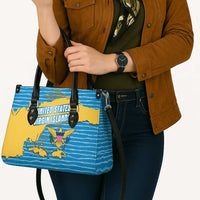United States Virgin Islands Leather Bag with Blue Yellow Ocean Design and Eagle Map Pattern - Wonder Print Shop