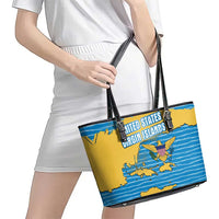 United States Virgin Islands Leather Tote Bag with Blue Yellow Ocean Design and Eagle Map Pattern - Wonder Print Shop
