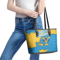 United States Virgin Islands Leather Tote Bag with Blue Yellow Ocean Design and Eagle Map Pattern - Wonder Print Shop