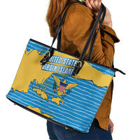 United States Virgin Islands Leather Tote Bag with Blue Yellow Ocean Design and Eagle Map Pattern - Wonder Print Shop