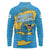 United States Virgin Islands Long Sleeve Polo Shirt with Blue Yellow Ocean Design and Eagle Map Pattern - Wonder Print Shop