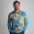 United States Virgin Islands Long Sleeve Polo Shirt with Blue Yellow Ocean Design and Eagle Map Pattern - Wonder Print Shop