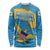 United States Virgin Islands Long Sleeve Shirt with Blue Yellow Ocean Design and Eagle Map Pattern - Wonder Print Shop