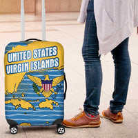 United States Virgin Islands Luggage Cover with Blue Yellow Ocean Design and Eagle Map Pattern - Wonder Print Shop