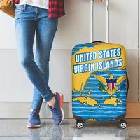 United States Virgin Islands Luggage Cover with Blue Yellow Ocean Design and Eagle Map Pattern - Wonder Print Shop