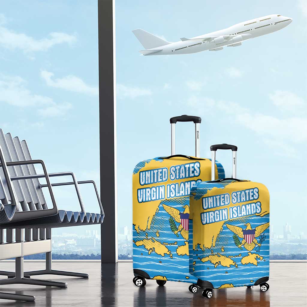 United States Virgin Islands Luggage Cover with Blue Yellow Ocean Design and Eagle Map Pattern - Wonder Print Shop