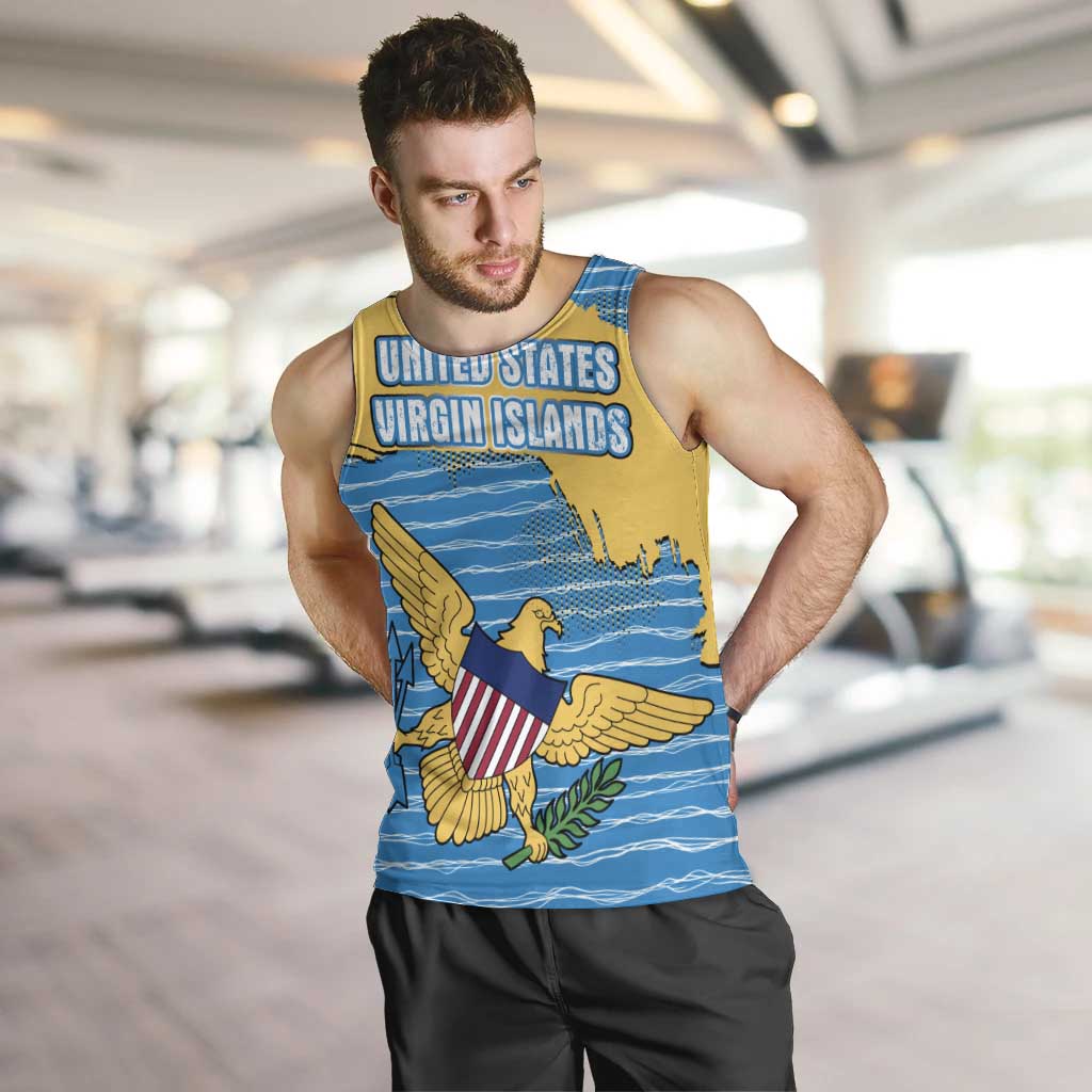 United States Virgin Islands Men Tank Top with Blue Yellow Ocean Design and Eagle Map Pattern - Wonder Print Shop