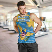 United States Virgin Islands Men Tank Top with Blue Yellow Ocean Design and Eagle Map Pattern - Wonder Print Shop