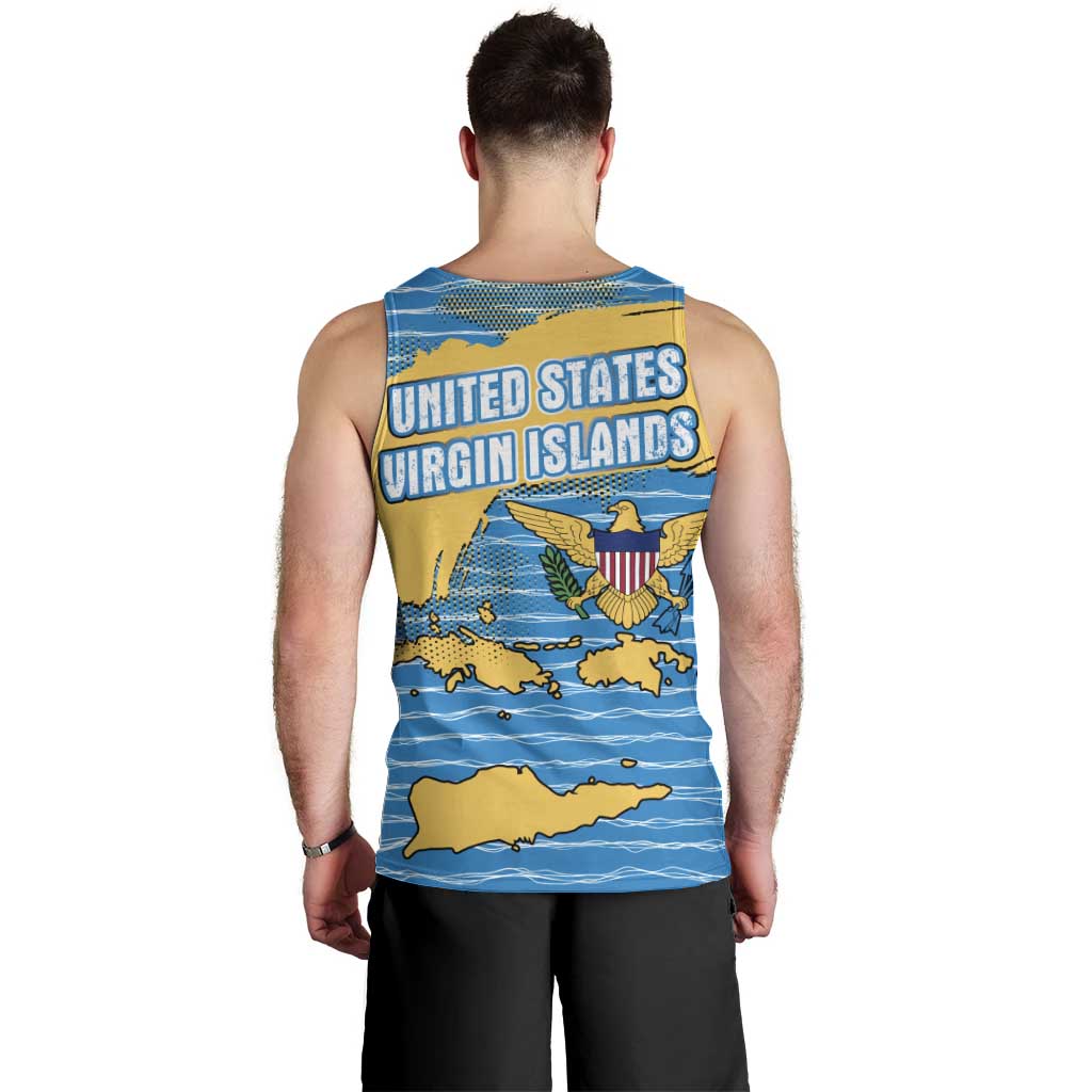 United States Virgin Islands Men Tank Top with Blue Yellow Ocean Design and Eagle Map Pattern - Wonder Print Shop