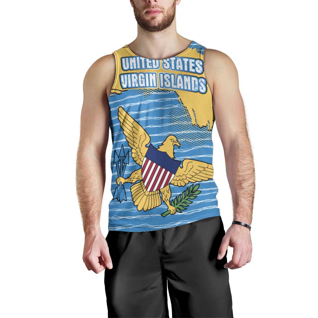 United States Virgin Islands Men Tank Top with Blue Yellow Ocean Design and Eagle Map Pattern - Wonder Print Shop