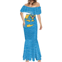 United States Virgin Islands Mermaid Dress with Blue Yellow Ocean Design and Eagle Map Pattern - Wonder Print Shop