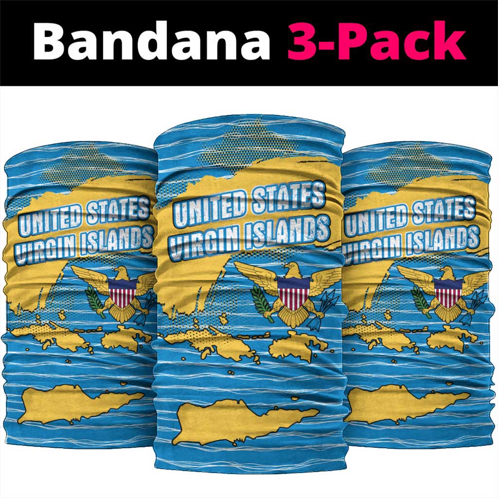 United States Virgin Islands Neck Gaiter with Blue Yellow Ocean Design and Eagle Map Pattern - Wonder Print Shop
