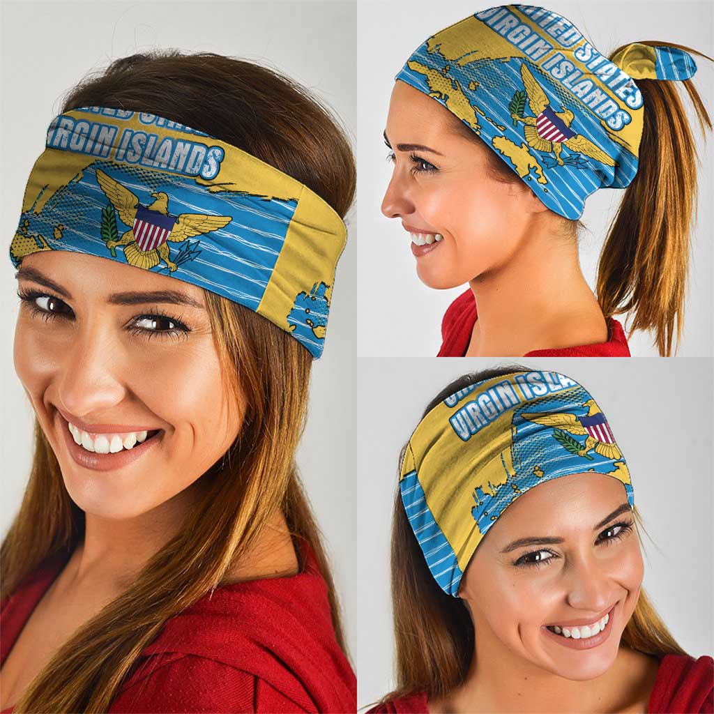 United States Virgin Islands Neck Gaiter with Blue Yellow Ocean Design and Eagle Map Pattern - Wonder Print Shop