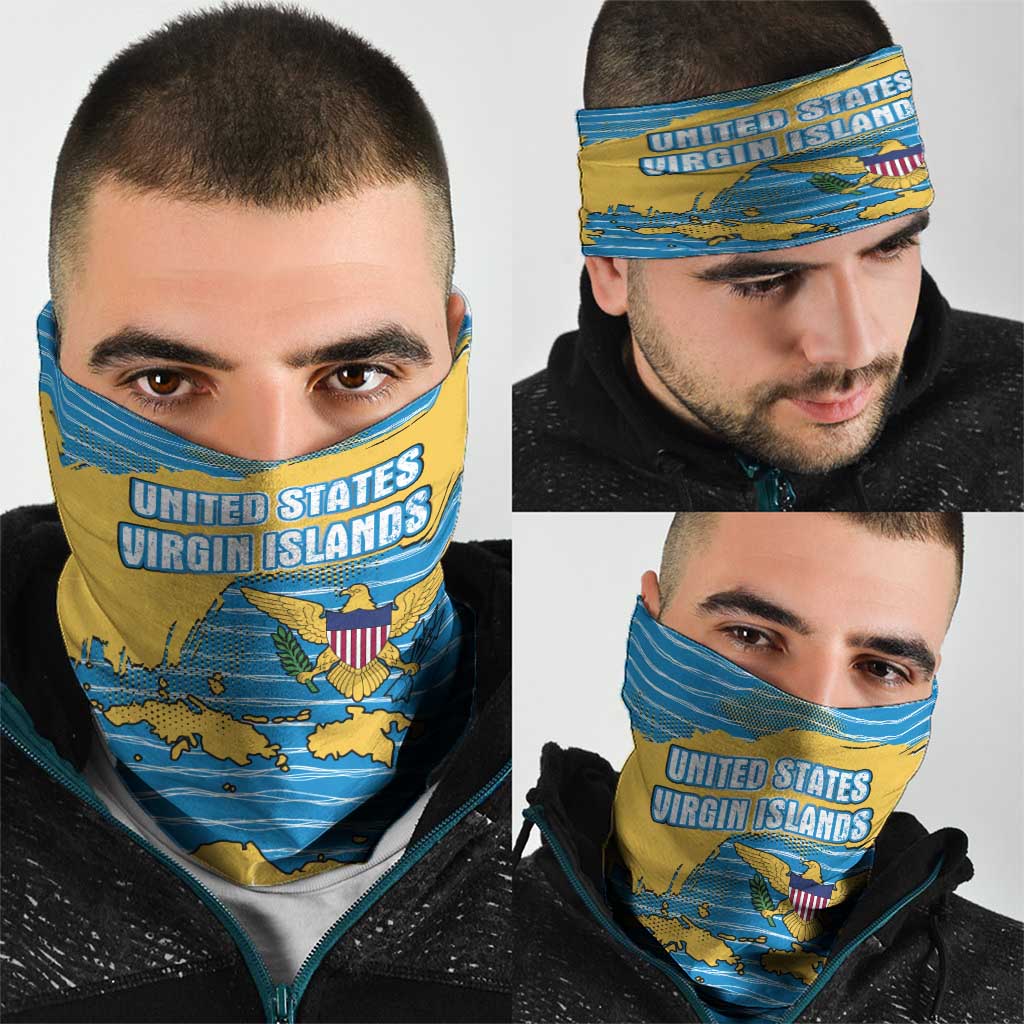 United States Virgin Islands Neck Gaiter with Blue Yellow Ocean Design and Eagle Map Pattern - Wonder Print Shop