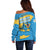 United States Virgin Islands Off Shoulder Sweater with Blue Yellow Ocean Design and Eagle Map Pattern - Wonder Print Shop