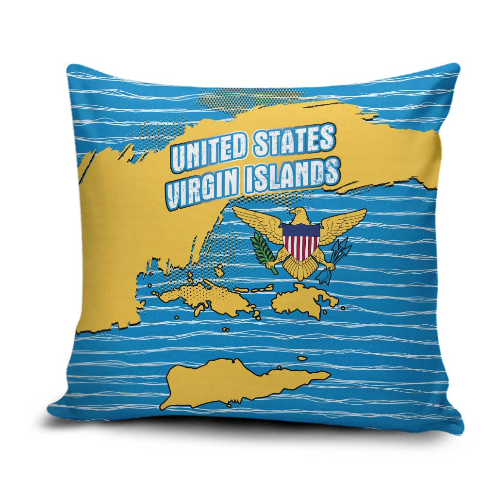 United States Virgin Islands Pillow Cover with Blue Yellow Ocean Design and Eagle Map Pattern - Wonder Print Shop