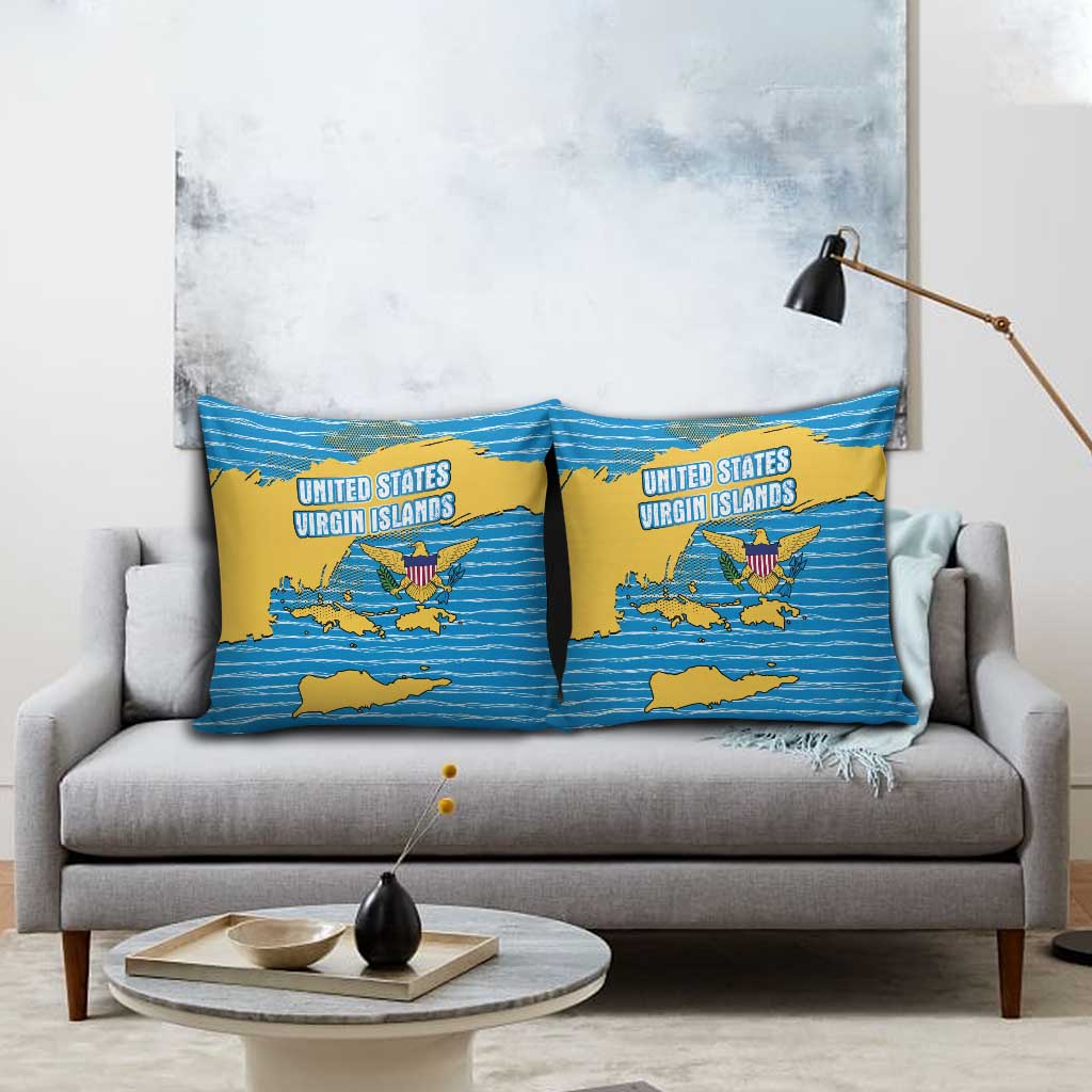 United States Virgin Islands Pillow Cover with Blue Yellow Ocean Design and Eagle Map Pattern - Wonder Print Shop