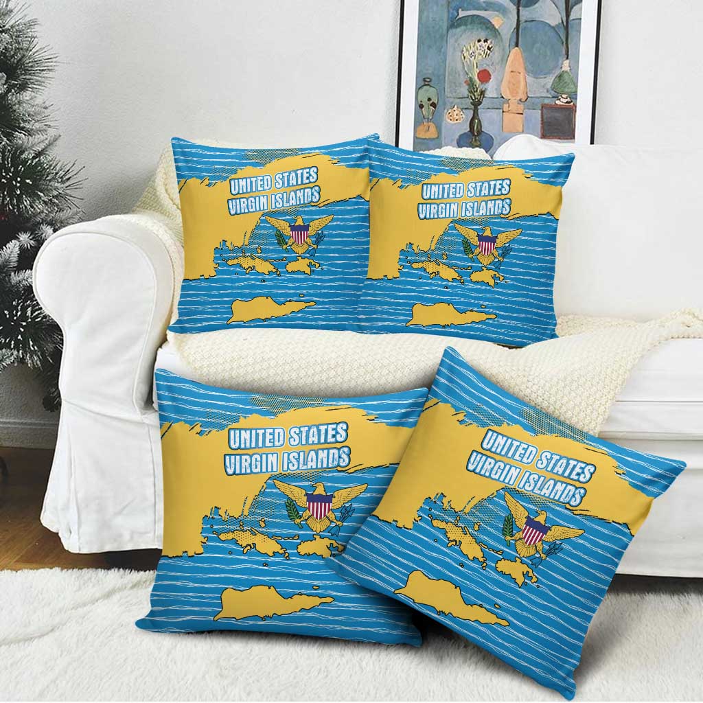 United States Virgin Islands Pillow Cover with Blue Yellow Ocean Design and Eagle Map Pattern - Wonder Print Shop