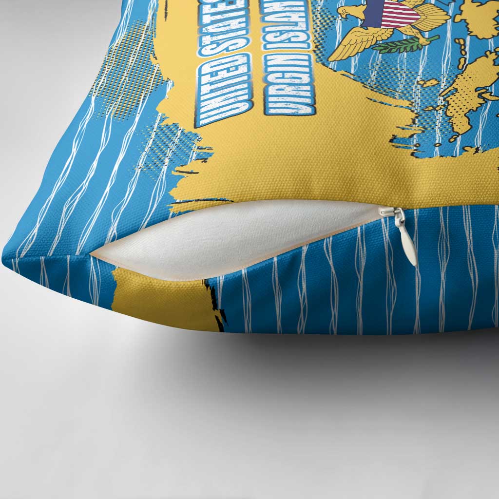 United States Virgin Islands Pillow Cover with Blue Yellow Ocean Design and Eagle Map Pattern - Wonder Print Shop