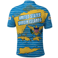 United States Virgin Islands Polo Shirt with Blue Yellow Ocean Design and Eagle Map Pattern - Wonder Print Shop