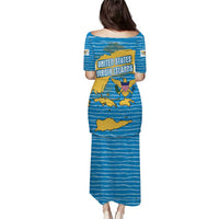 United States Virgin Islands Puletasi with Blue Yellow Ocean Design and Eagle Map Pattern - Wonder Print Shop