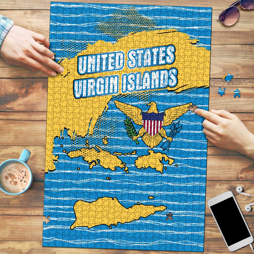 United States Virgin Islands Puzzle with Blue Yellow Ocean Design and Eagle Map Pattern - Wonder Print Shop
