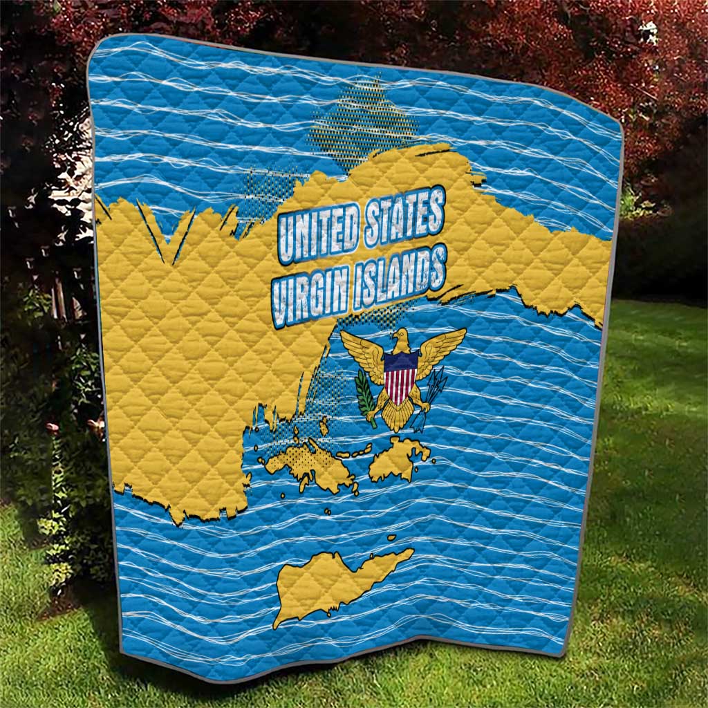 United States Virgin Islands Quilt with Blue Yellow Ocean Design and Eagle Map Pattern - Wonder Print Shop