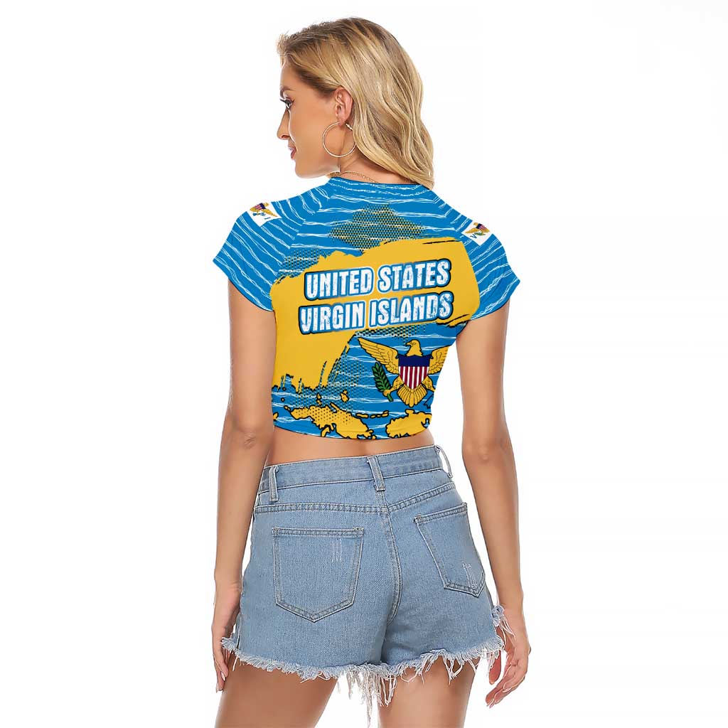 United States Virgin Islands Raglan Cropped T Shirt with Blue Yellow Ocean Design and Eagle Map Pattern - Wonder Print Shop