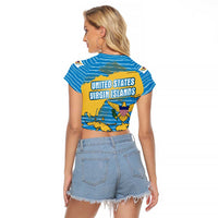 United States Virgin Islands Raglan Cropped T Shirt with Blue Yellow Ocean Design and Eagle Map Pattern - Wonder Print Shop