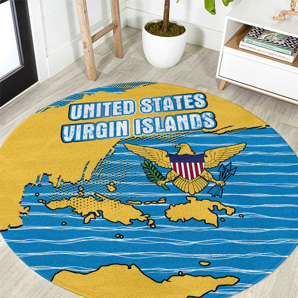 United States Virgin Islands Round Carpet with Blue Yellow Ocean Design and Eagle Map Pattern - Wonder Print Shop