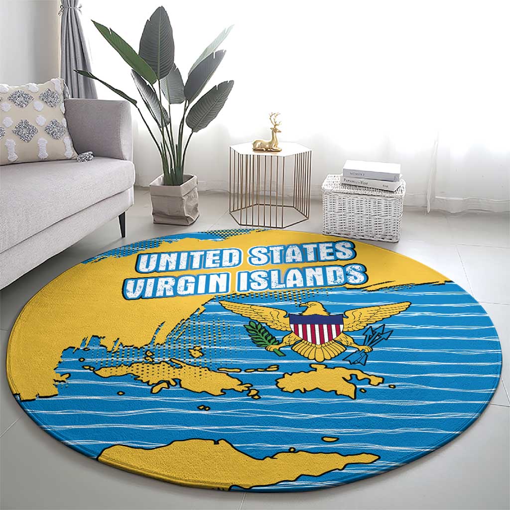 United States Virgin Islands Round Carpet with Blue Yellow Ocean Design and Eagle Map Pattern - Wonder Print Shop