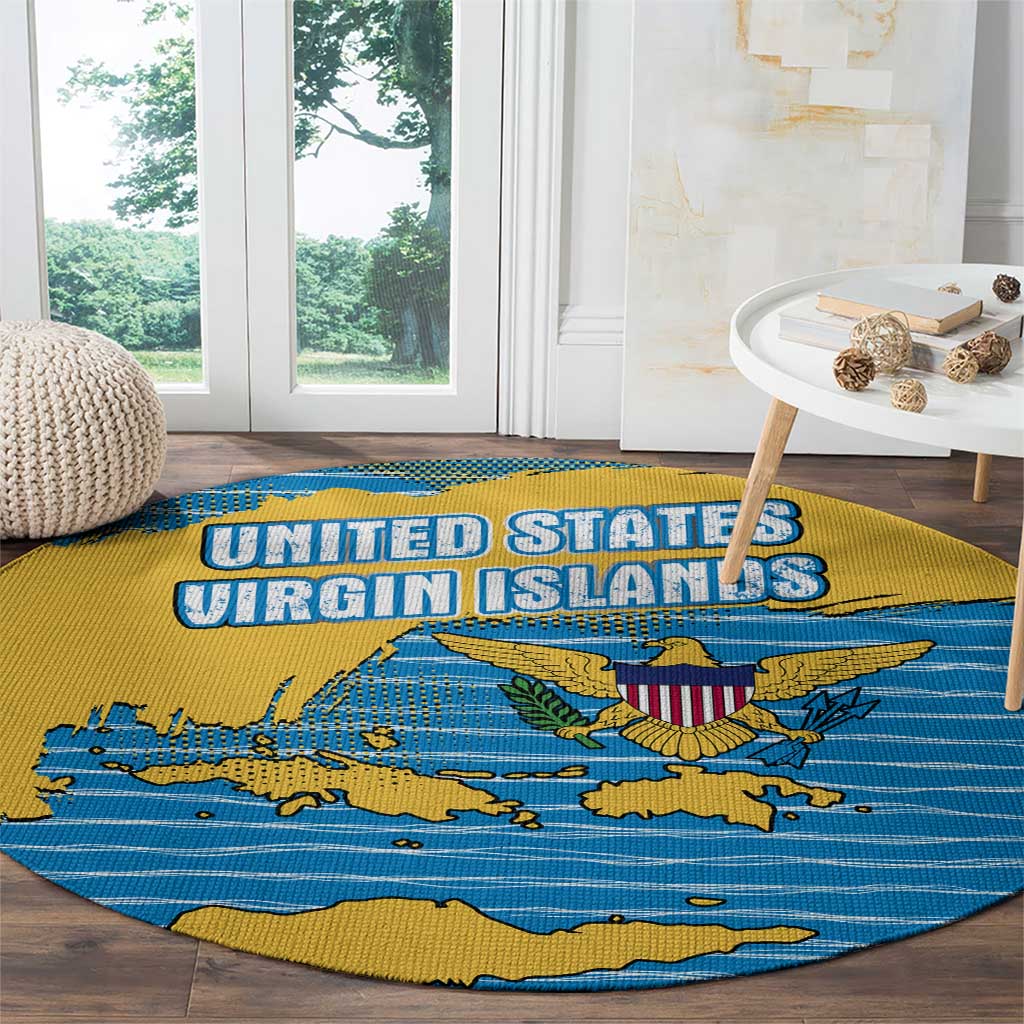 United States Virgin Islands Round Carpet with Blue Yellow Ocean Design and Eagle Map Pattern - Wonder Print Shop